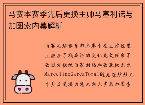 马赛本赛季先后更换主帅马塞利诺与加图索内幕解析 马赛本赛季先后更换主帅马塞利诺与加图索内幕解析